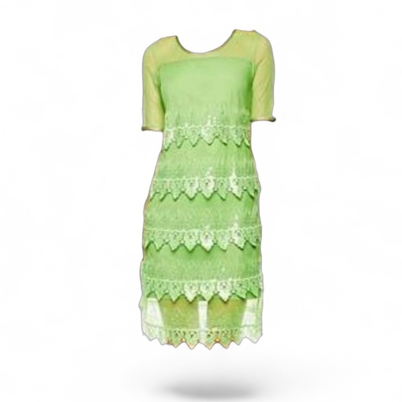 Badgley Mischka Green Sheer Lace Tiered Sequins Cocktail Dress LARGE NWT $145 - Picture 8 of 16